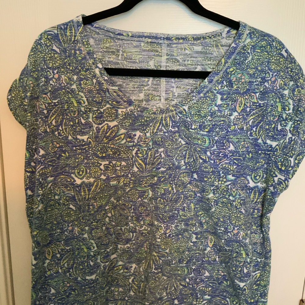 Talbots Blue and yellow print Flutter Sleeve T-Shirt